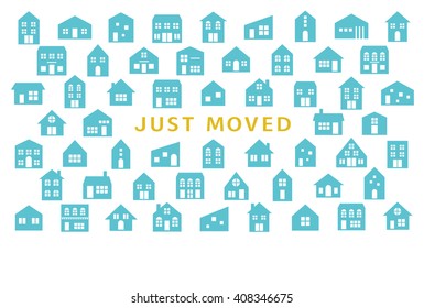 house moving greeting card. Just Moved.