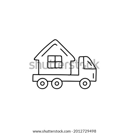 house, moving house relocation icon in flat black line style, isolated on white background 