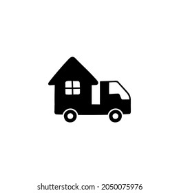 House, Moving House Relocation Icon  In Solid Black Flat Shape Glyph Icon, Isolated On White Background 