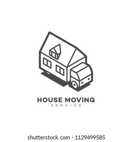 House moving service logo design template in linear style. Vector illustration.