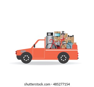 House Moving services transportation and logistic flat design Vector illustration.