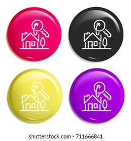 House multi color glossy badge icon set. Realistic shiny badge icon or logo mockup