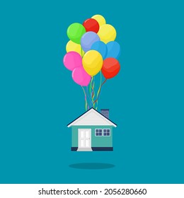 House with multicolored balloons. real estate concept