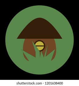 House mushroom on the green background. Icon on black background