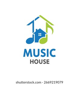 Modelo de logotipo de música house. ilustração vetorial