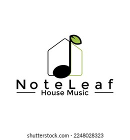 House music note leaf modern logo vector design with note, house and leaf concept