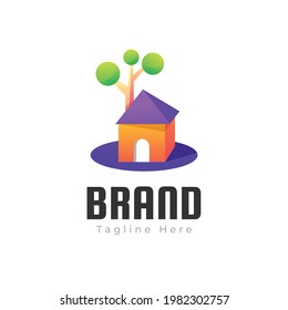 House nature gradient logo design. Home colorful logo template