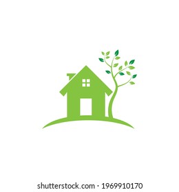House Nature with Leaf. Cabin Village Home Vacation Rent Logo design