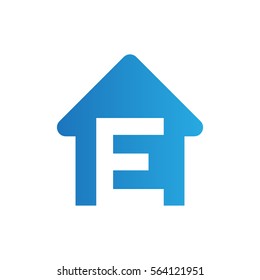 House with negative space letter E logo for real estate company