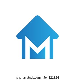 House with negative space letter M logo for real estate company