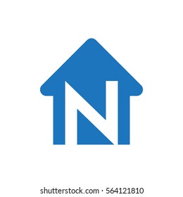 House with negative space letter N logo for real estate company