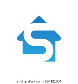 House with negative space letter S logo for real estate company