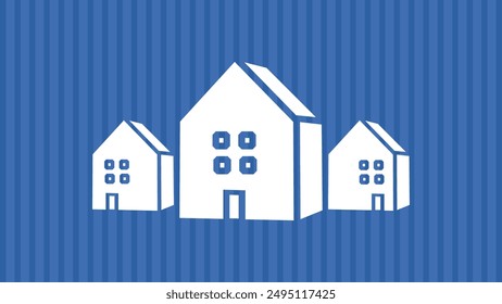 House neighborhood symbol on a blue striped background.