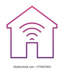 house with network signal over white background, gradient style, vector illustration