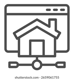 Casa, icono de línea de Sitio web de red, concepto de trabajo remoto, señal de Vector de conexión a Internet con cable en el hogar sobre fondo blanco, icono de estilo de contorno para concepto móvil y Diseño web. Gráficos de Vector