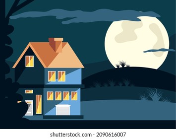 house in night panoramic style