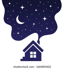 House and night sky with stars vector graphics