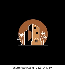 Casa en la noche, la puesta del sol
