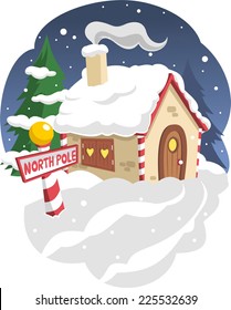 Santa´s House In The North Pole Vector Cartoon Illustration