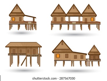 House of northeast Thailand.Thai house style vector.Central Thai Wooden House Beautiful architecture.High detail wooden house Made of vector.
One storey high floor to keep the wind blowing.