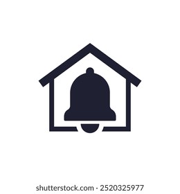 house and notification icon with bell on white