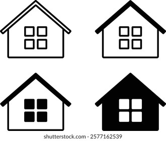 House object icon set with black and white color