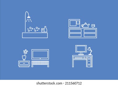 House objects line art  set