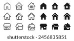 House objects, simple home icons, housing and real estate solid color and line drawing vector illustration set on white background