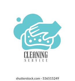 House And Office Cleaning Service Hire Logo Template With Hand And Sponge For Professional Cleaners Help For The Housekeeping