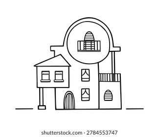 House old architecture doodle sketch style, hand drawn sweet home cozy place residence, building for living rent estate realty concept, hut or cabin cottage urban design element. Isolated. Vector