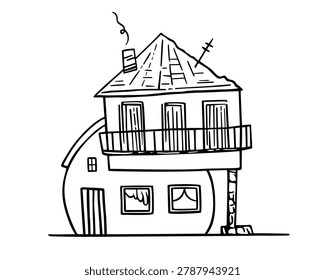 House old architecture doodle sketch style, hand drawn sweet home cozy place residence, building for living rent estate realty concept, hut or cabin cottage urban design element. Isolated. Vector