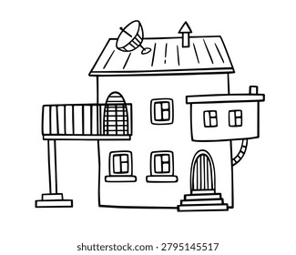 House old architecture doodle sketch style, hand drawn sweet home cozy place residence, building for living rent estate realty concept, hut or cabin cottage urban design element. Isolated. Vector