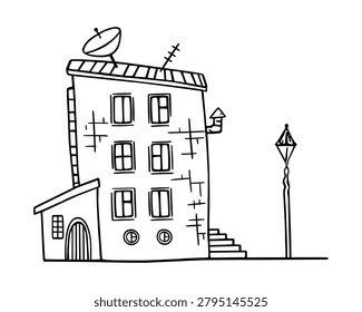House old architecture doodle sketch style, hand drawn sweet home cozy place residence, building for living rent estate realty concept, hut or cabin cottage urban design element. Isolated. Vector