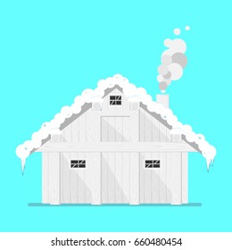 House in old style under snow isolated.Legacy north home.Wooden wall.Flat vector illustration