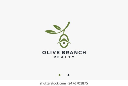 casa con diseño de logotipo de olivo ilustración de silueta de Vector