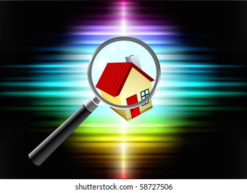 House on Abstract Spectrum Background Original Illustration