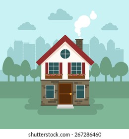 House on a background of the city.