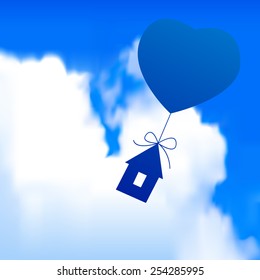 House on the balloon flies in the clouds
