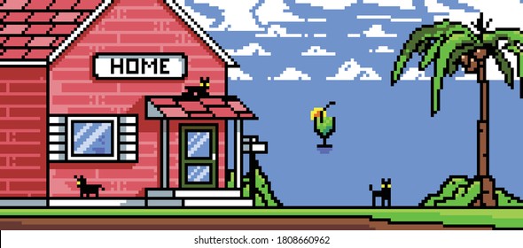 Haus auf der Strandlandschaft Vektorgrafik Pixelart