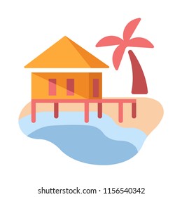 House on the beach vector illustration in flat color design