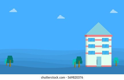 House on blue background landscape vector illustration