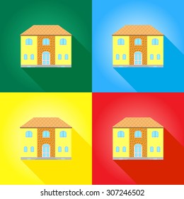 House on colored backgrounds, icon casts a shadow 