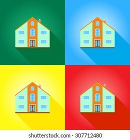 House on colored backgrounds, icon casts a shadow 