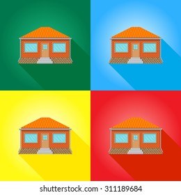 House on colored backgrounds, icon casts a shadow 