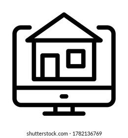 house on computer display icon vector. house on computer display sign. isolated contour symbol illustration