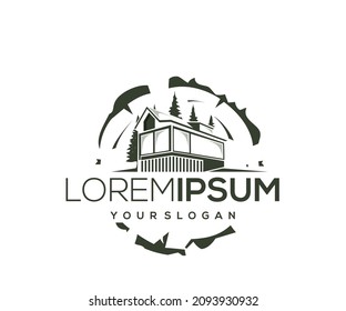 house on the edge of the forest logo vector
