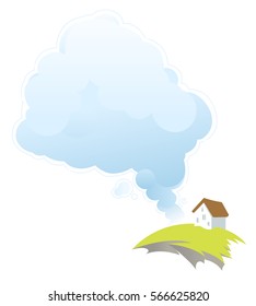 The house on the field under a cloud. Isolated illustration of an element for text. Vector EPS 8