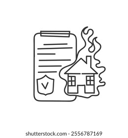 house on fire accident insurance form clipboard in doodle style