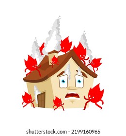 House on fire cartoon style. Fire run through the house