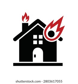House on fire with flames coming out of window and chimney burning down fast